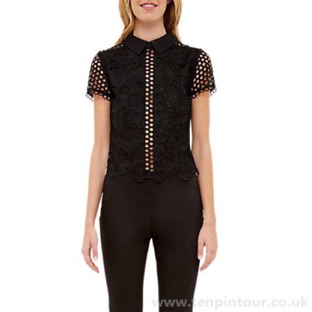 Ted Bake Beaux Mixed Lace Collared Crop Top Size 1